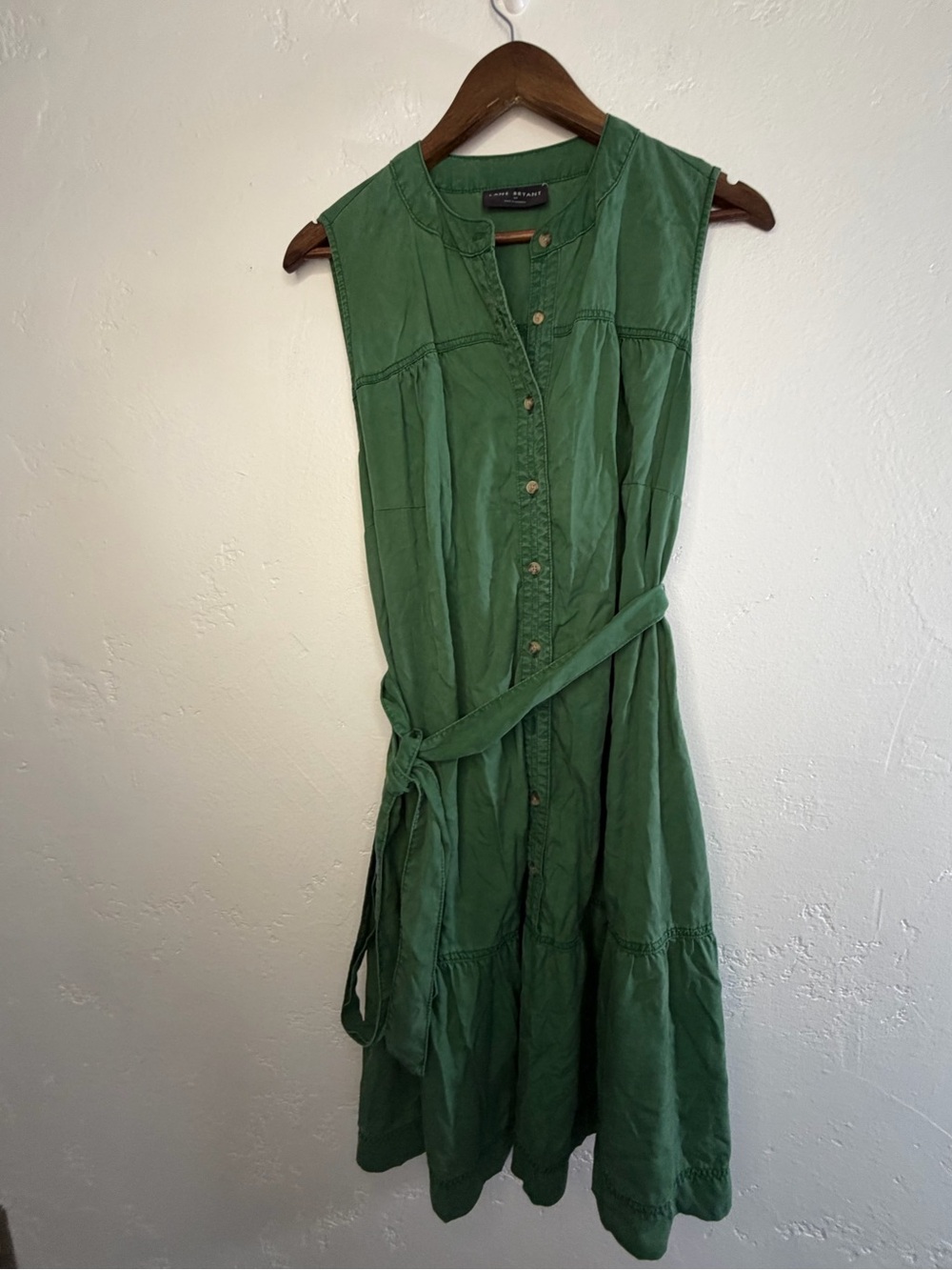 Lane Bryant Olive Green Sleeveless Button-Front Midi Dress w pockets  sz 14